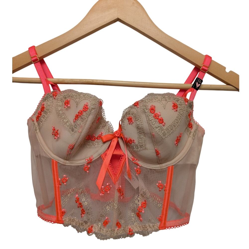 Victorias Secret Dream Angels Lightly-Lined Heart Embroidery Corset Top Lingerie